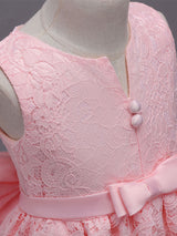 Lace Pink High Low Ball Gowns Sleeveless Bow Sash Princess Party Dresses-Dbrbridal