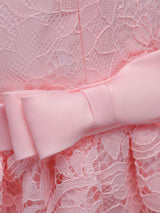 Lace Pink High Low Ball Gowns Sleeveless Bow Sash Princess Party Dresses-Dbrbridal