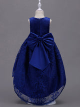 Lace Pink High Low Ball Gowns Sleeveless Bow Sash Princess Party Dresses-Dbrbridal