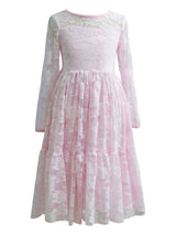 Lace Pink Round Neck Long Sleeve Flower Girl Dress-Dbrbridal