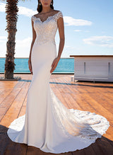 Lace Summer Beach Mermaid Fitted Wedding Dresses Off-the-Shoulder-Dbrbridal