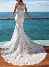 Lace Summer Beach Mermaid Fitted Wedding Dresses Off-the-Shoulder-Dbrbridal