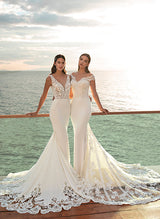 Lace Summer Beach Mermaid Fitted Wedding Dresses Off-the-Shoulder-Dbrbridal