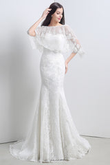 Lace Sweatheart Trumpet/Mermaid Wedding Dress With Lace Cape-Dbrbridal