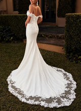 Lace Sweep Train Modern Wedding Dress-Dbrbridal