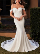 Lace Sweep Train Modern Wedding Dress-Dbrbridal