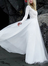 Lace Tulle Chic A-line Wedding Dresses Long Sleeves-Dbrbridal