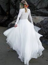 Lace Tulle Chic A-line Wedding Dresses Long Sleeves-Dbrbridal