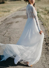 Lace Tulle Chic A-line Wedding Dresses Long Sleeves-Dbrbridal
