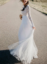 Lace Tulle Chic A-line Wedding Dresses Long Sleeves-Dbrbridal