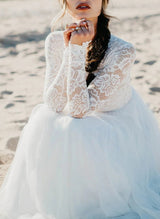 Lace Tulle Chic A-line Wedding Dresses Long Sleeves-Dbrbridal