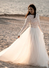Lace Tulle Chic A-line Wedding Dresses Long Sleeves-Dbrbridal