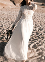Lace Tulle Chic A-line Wedding Dresses Long Sleeves-Dbrbridal