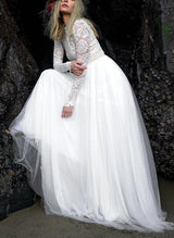 Lace Tulle Chic A-line Wedding Dresses Long Sleeves-Dbrbridal