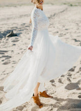 Lace Tulle Chic A-line Wedding Dresses Long Sleeves-Dbrbridal