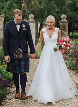 Lace V-Neck Chic A-line Wedding Dresses Organza-Dbrbridal