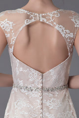 Lace Wedding Dress Champagne Jewel Sleeveless Sexy Backless Mermaid Beach Wedding Gown With Train Exclusive-Dbrbridal