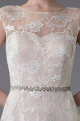 Lace Wedding Dress Champagne Jewel Sleeveless Sexy Backless Mermaid Beach Wedding Gown With Train Exclusive-Dbrbridal