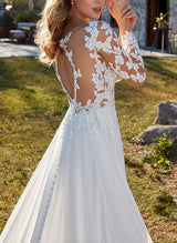 Lace Wedding Dress Chic A-line V-Neck Court Train-Dbrbridal