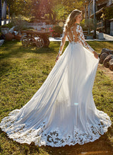 Lace Wedding Dress Chic A-line V-Neck Court Train-Dbrbridal