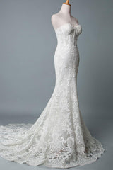 Lace Wedding Dress Mermaid Sweetheart Strapless Sleeveless Long With Train Bridal Gowns-Dbrbridal