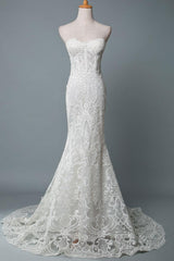 Lace Wedding Dress Mermaid Sweetheart Strapless Sleeveless Long With Train Bridal Gowns-Dbrbridal