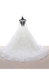 Lace Wedding Dress Princess Bridal Dress White Off The Shoulder Applique Illusion Heart Back Design Luxury Bridal Gown With Cathedral Train-Dbrbridal