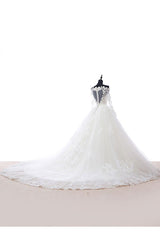 Lace Wedding Dress Princess Bridal Dress White Off The Shoulder Applique Illusion Heart Back Design Luxury Bridal Gown With Cathedral Train-Dbrbridal