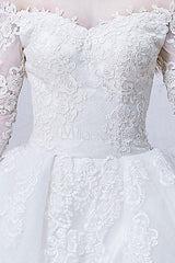 Lace Wedding Dress Princess Bridal Dress White Off The Shoulder Applique Illusion Heart Back Design Luxury Bridal Gown With Cathedral Train-Dbrbridal