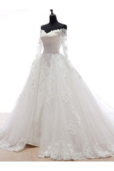 Lace Wedding Dress Princess Bridal Dress White Off The Shoulder Applique Illusion Heart Back Design Luxury Bridal Gown With Cathedral Train-Dbrbridal