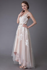 Lace Wedding Dresses High Low Bow Sash Tulle Applique Summer Beach Colored Bridal Gowns Exclusive-Dbrbridal