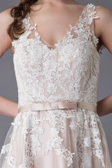 Lace Wedding Dresses High Low Bow Sash Tulle Applique Summer Beach Colored Bridal Gowns Exclusive-Dbrbridal