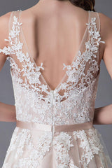 Lace Wedding Dresses High Low Bow Sash Tulle Applique Summer Beach Colored Bridal Gowns Exclusive-Dbrbridal