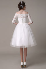 Lace Wedding Dresses Short Off The Shoulder A-line Knee Length Waist Rhinestone Bridal Dress Exclusive-Dbrbridal