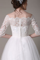 Lace Wedding Dresses Short Off The Shoulder A-line Knee Length Waist Rhinestone Bridal Dress Exclusive-Dbrbridal