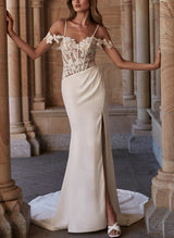 Lace Wedding Dresses Sleeveless Sweep Train-Dbrbridal