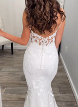 Lace Wedding Dresses V-Neck Sleeveless Design Court Train-Dbrbridal
