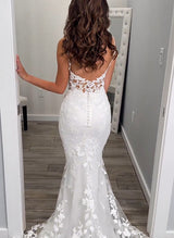 Lace Wedding Dresses V-Neck Sleeveless Design Court Train-Dbrbridal