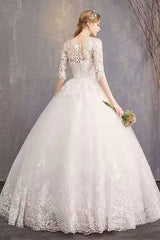 Latest Cheap Wedding Dresses Eric White Jewel Neck Half-Sleeve Soft Tulle Lace Up Long Bride Dresses-Dbrbridal