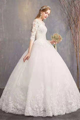 Latest Cheap Wedding Dresses Eric White Jewel Neck Half-Sleeve Soft Tulle Lace Up Long Bride Dresses-Dbrbridal