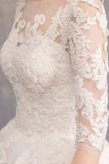 Latest Cheap Wedding Dresses Eric White Jewel Neck Half-Sleeve Soft Tulle Lace Up Long Bride Dresses-Dbrbridal