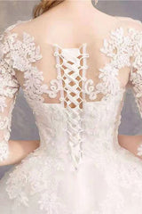 Latest Cheap Wedding Dresses Eric White Jewel Neck Half-Sleeve Soft Tulle Lace Up Long Bride Dresses-Dbrbridal