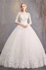 Latest Cheap Wedding Dresses Eric White Jewel Neck Half-Sleeve Soft Tulle Lace Up Long Bride Dresses-Dbrbridal