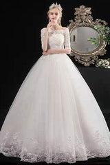 Latest Cheap Wedding Dresses Eric White Off The Shoulder Half Sleeves Ball Gown Soft Tulle Lace Up Long Bride Dresses-Dbrbridal