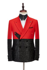 Latest Peak Lapel Bright Red Amazing Sparkle Black New Arrival Men's Suit-Dbrbridal