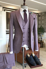 Latest Purple Small Plaid Peaked Lapel One Button Bespoke Men Suits For Proms-Dbrbridal
