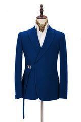 Latest Royal Blue Men's Casual Suit Online Peak Lapel Buckle Button Groomsmen Suit for Formal-Dbrbridal