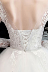 Latest White Wedding Dress Ball Gown Cathedral Train Jewel Neck 3/4 Length Sleeves Applique Satin Fabric Bridal Gowns-Dbrbridal