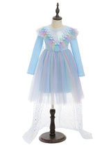 Light Blue Designed Neckline Polyester Sleeveless Short A-Line Polyester Cotton Tulle Sequins Kids Social Party Dresses-Dbrbridal
