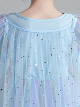 Light Blue Designed Neckline Polyester Sleeveless Short A-Line Polyester Cotton Tulle Sequins Kids Social Party Dresses-Dbrbridal
